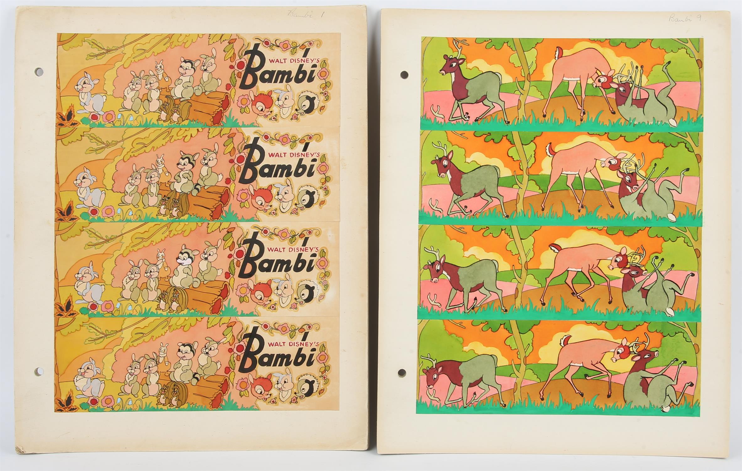 Bambi - Ten original artwork layouts for a book / comic, from the 1950's, most hand painted, - Image 2 of 3