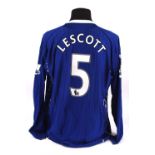 Everton Football club, Lescott (No.5) Premier Season shirt from 2007-2008, L/S. Match Worn 30 Jan