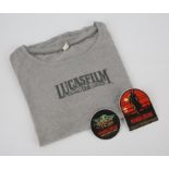 Mandalorian (TV) - Two Legacy Effects Crew Gift Stickers and a Grey Lucasfilm Crew T-Shirt (S).