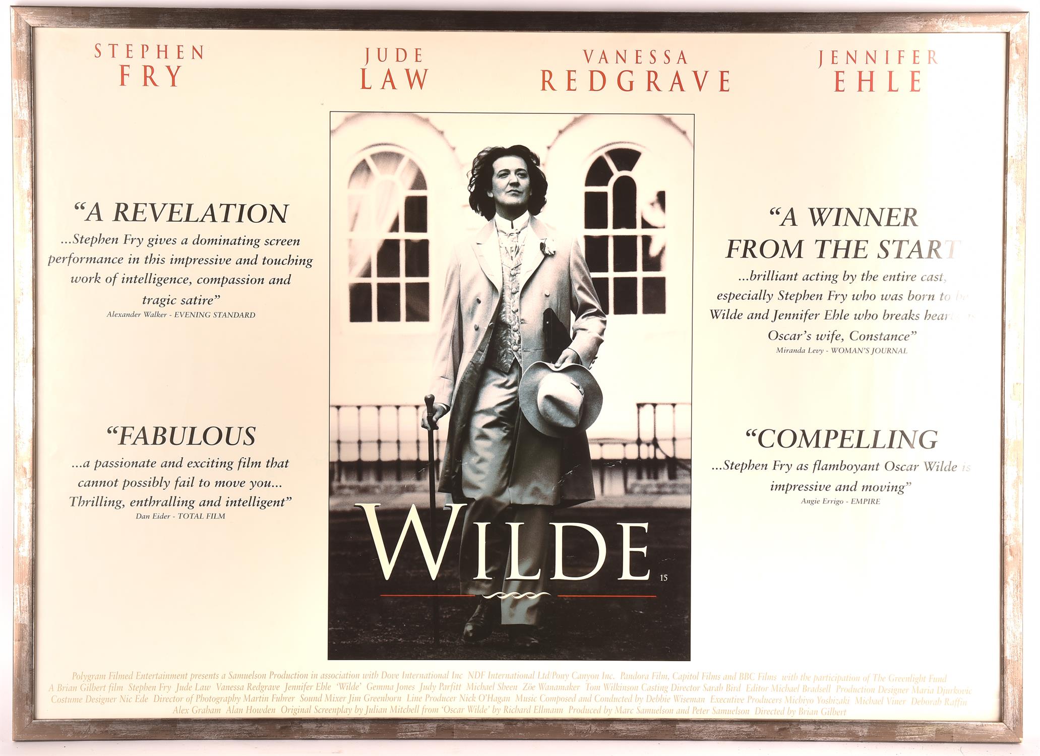Wilde (1997) British Quad film poster, starring Stephen Fry and Jude Law, 41 ½ x 30 inches overall,