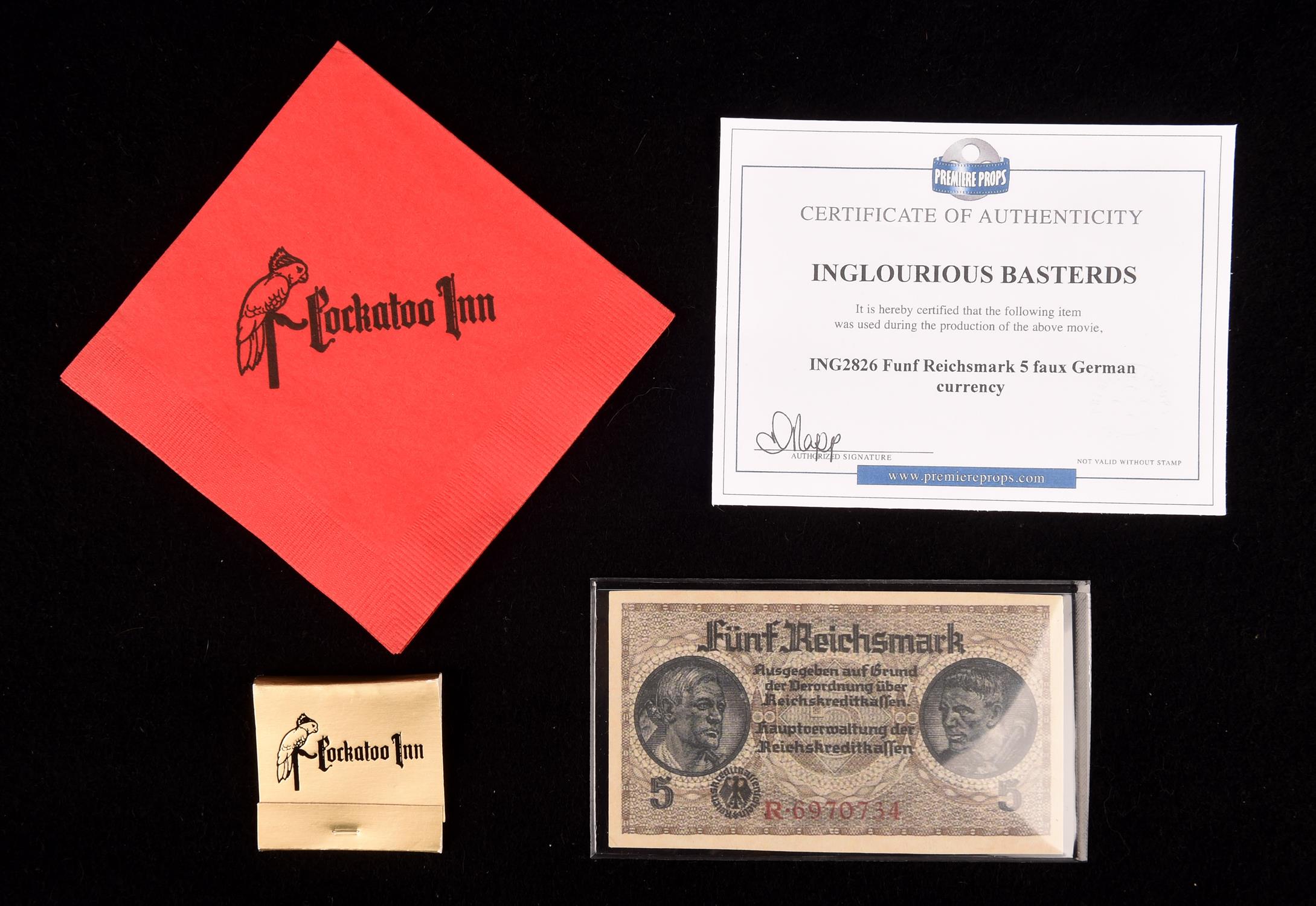 Tarantino props - Including Napkin and Matchbook from the Cockatoo Inn used in Jackie Brown and