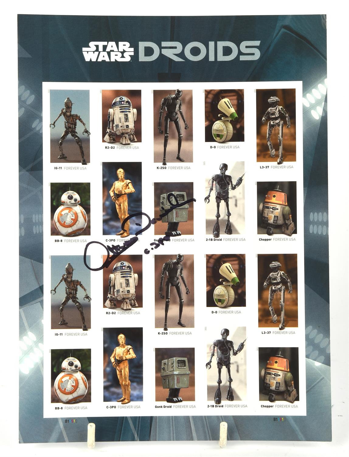 Star Wars - Anthony Daniels (C-3PO) Signed unused stamp sheet Star Wars Droids from 2021,
