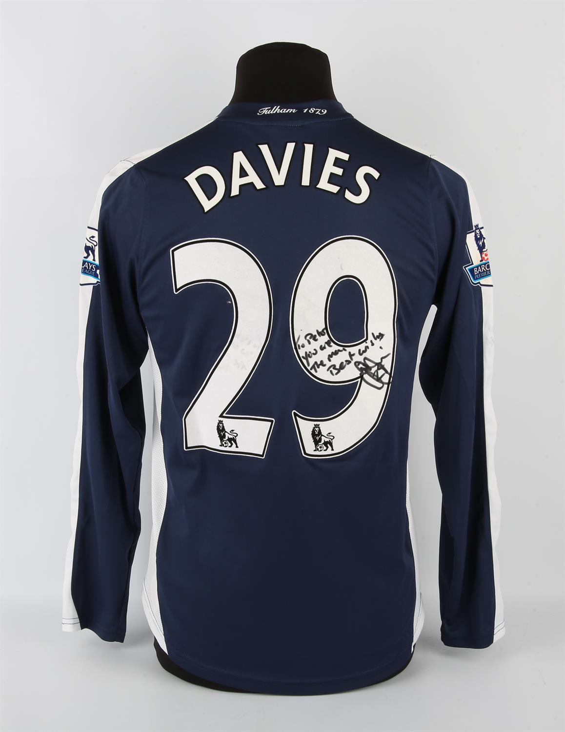 Fulham FC Football club, Simon Davies (No.29 - signed to friend- Peter) rare 3rd kit from 2009-2010,