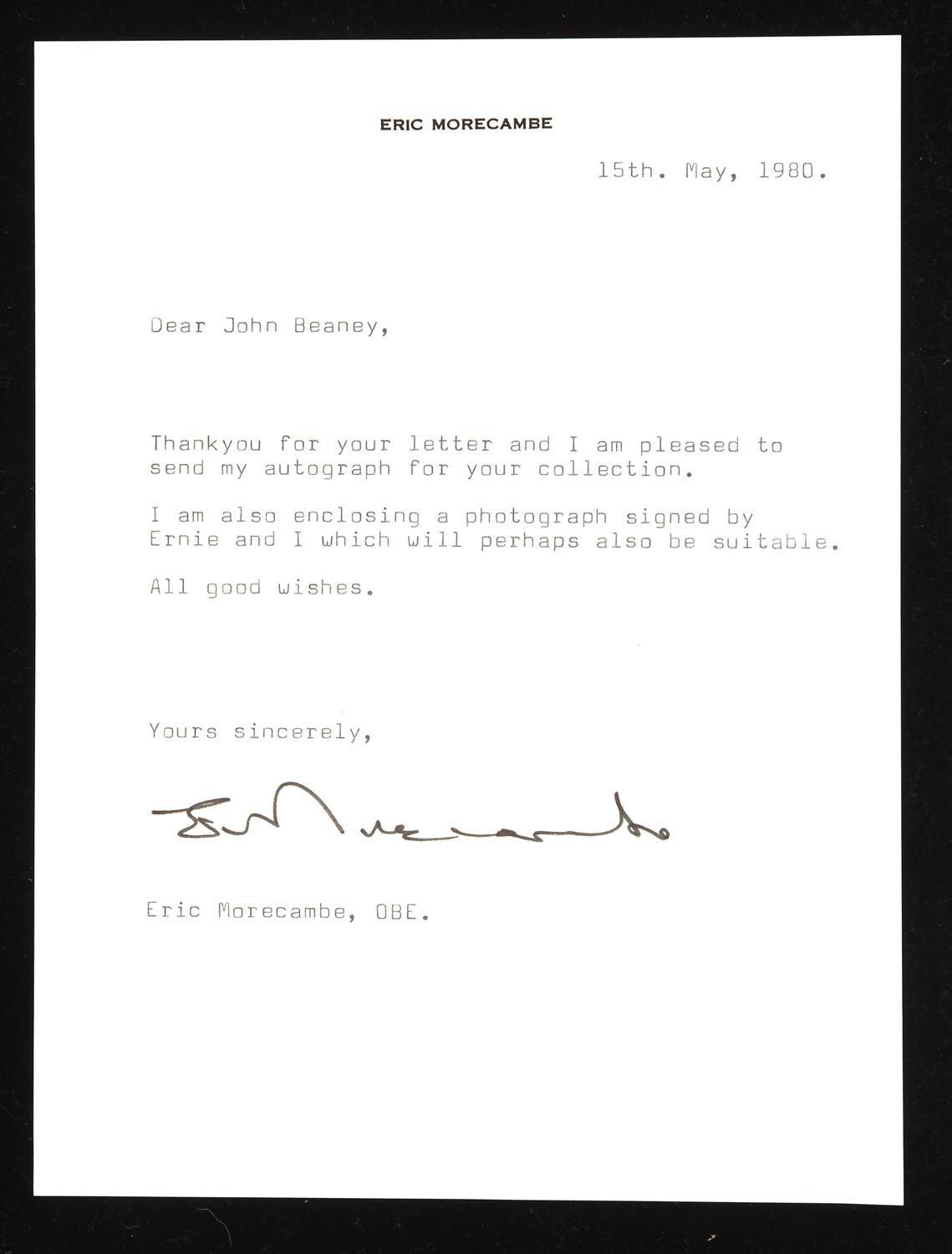 Autographs: Eric Morecambe (1926-1984) and Ernie Wise (1925-1999). Typed Letter Signed from Eric - Image 2 of 2