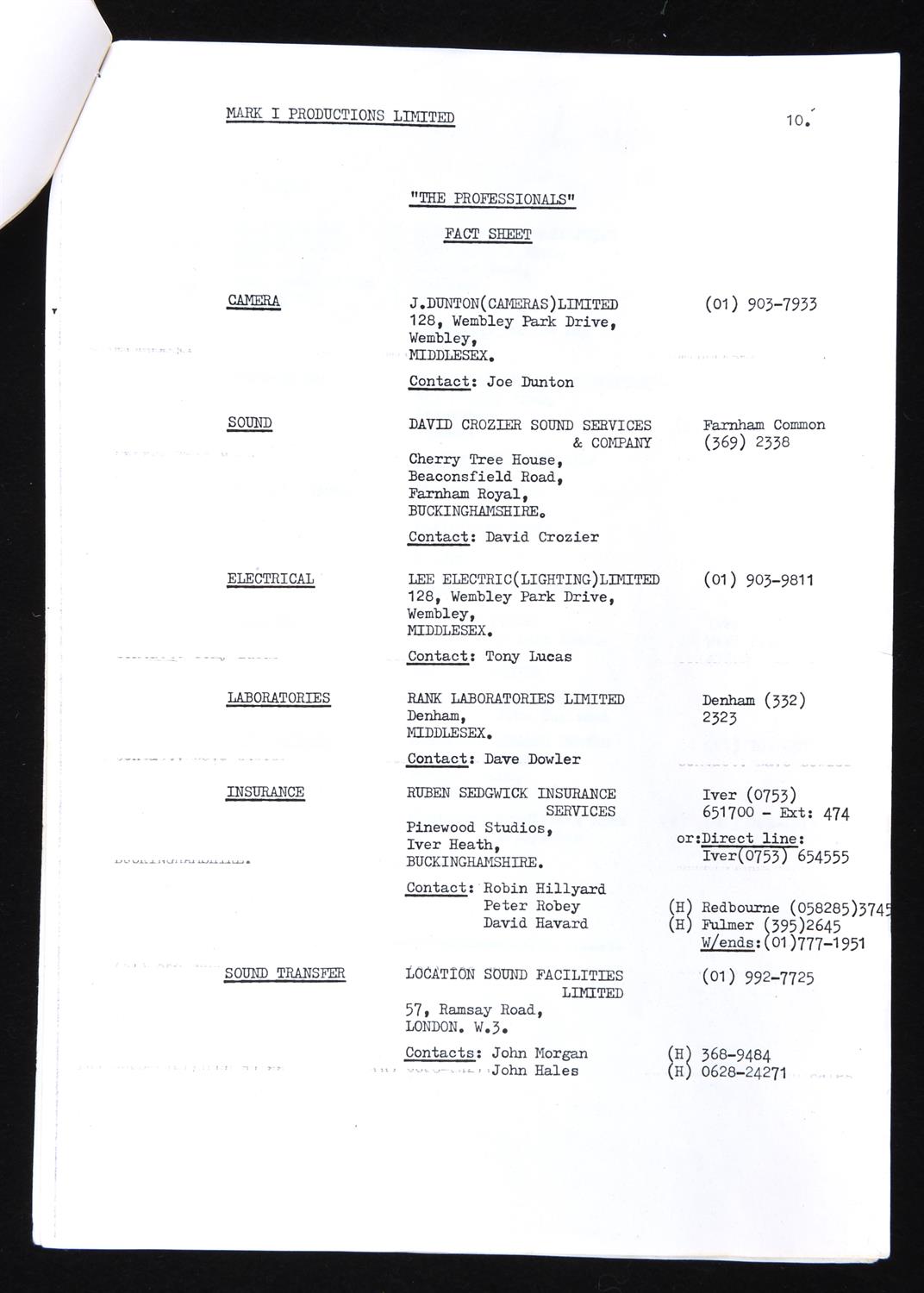 Ci5 The Professionals - Production crew call sheet from 6th March 1979, plus a promotional - Image 3 of 3