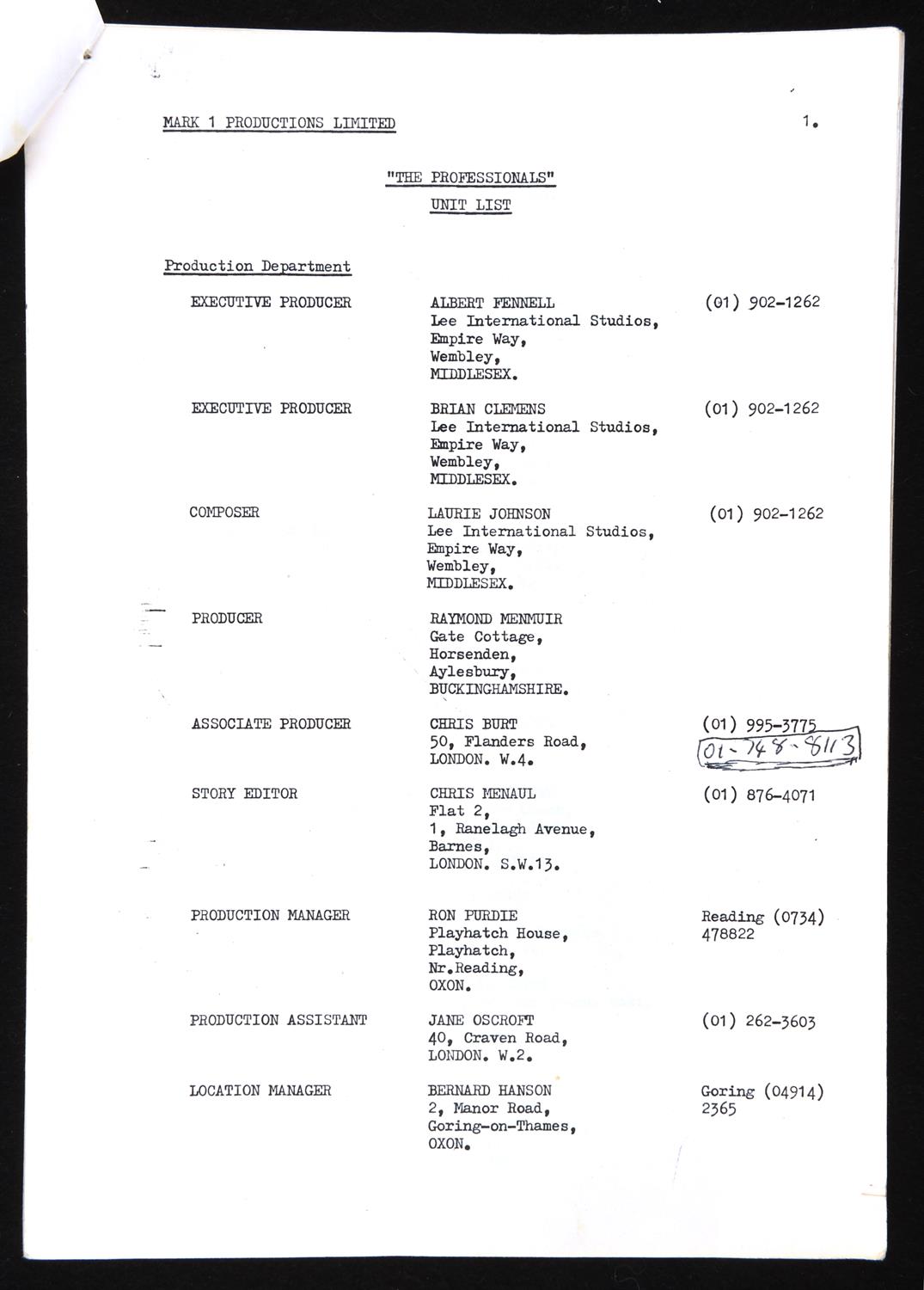 Ci5 The Professionals - Production crew call sheet from 6th March 1979, plus a promotional - Image 2 of 3