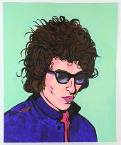 Bob Dylan - Original hand painted artwork on thick paper by John Judkins, signed and dated 72, flat,