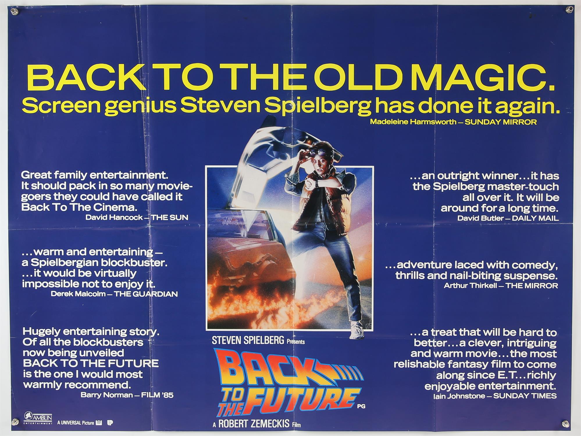 Back to the Future (1985) British Quad film poster, review style, Sci-Fi/Comedy starring Michael J.
