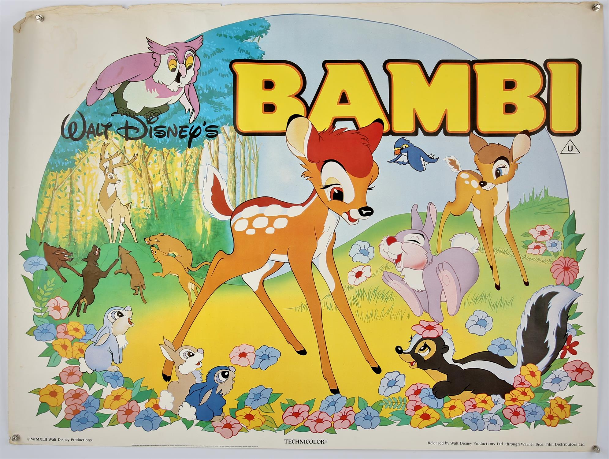 Walt Disney: Two British Quad film posters, includes, Happy Birthday Donald Duck (1984) and Bambi