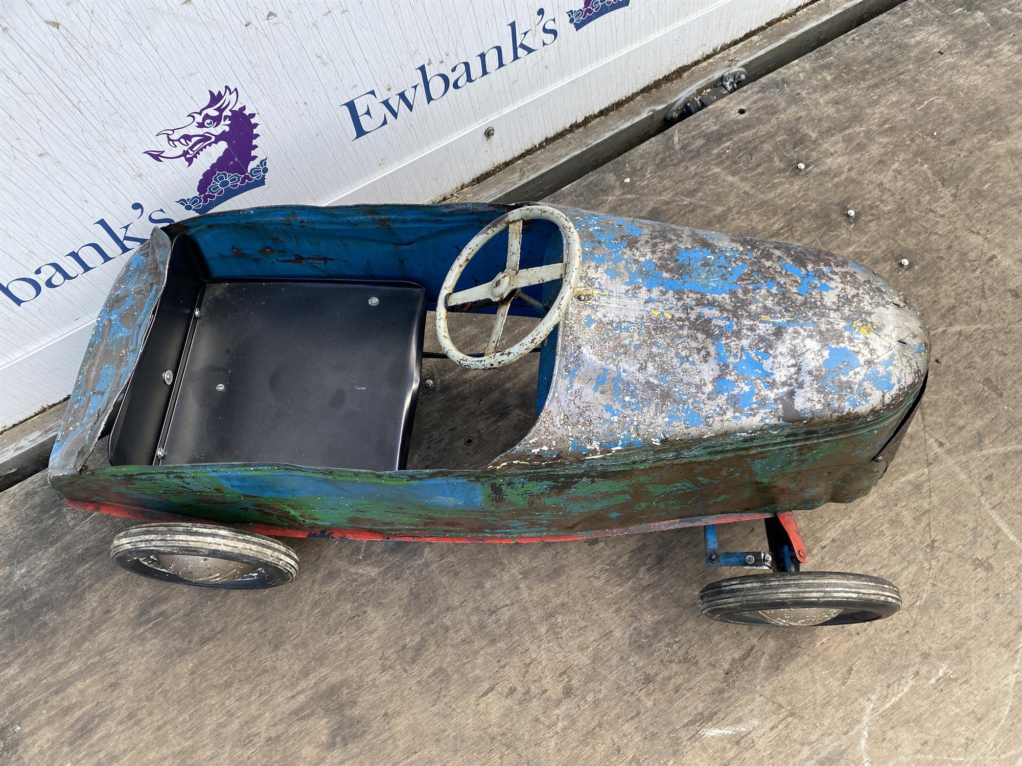 Vintage Original Blue Pedal Car - French, Circa 1950s, pressed steel. Please note this lot has the - Image 7 of 7