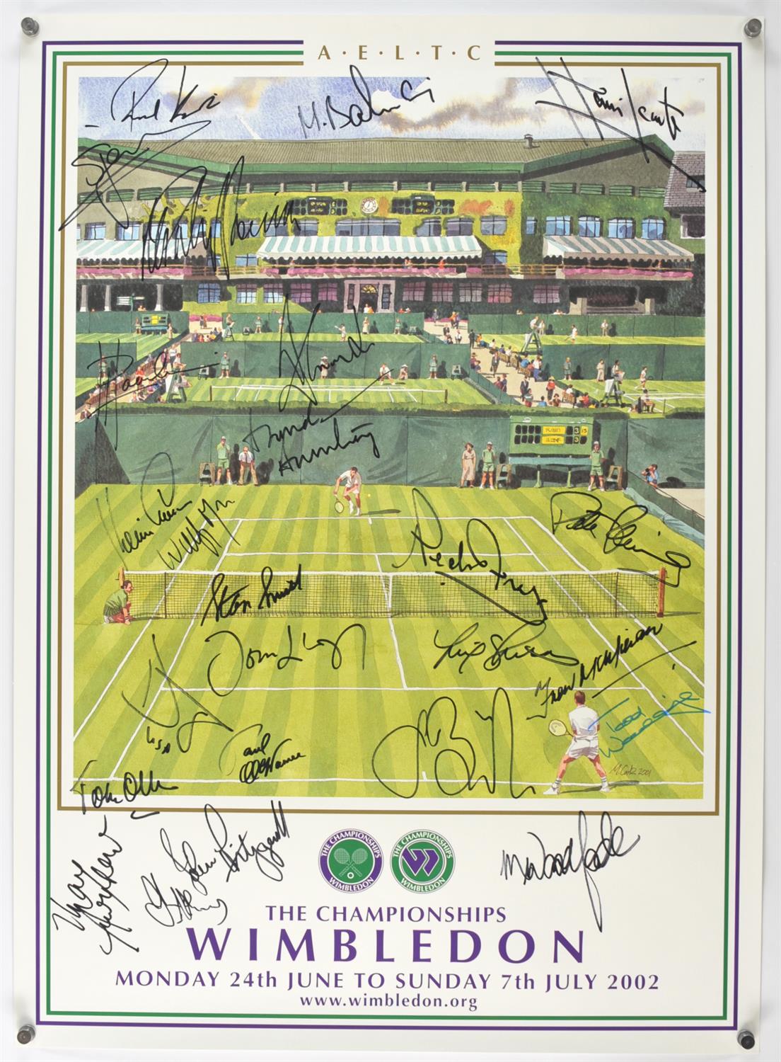 Signed Wimbledon Championship 2002 Poster – Original A.E.L.T.C poster, artwork by Mathew Cook,