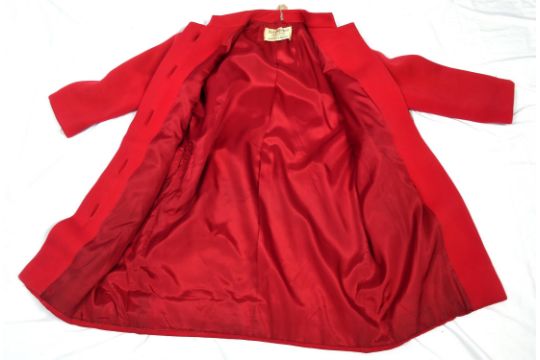 YVES SAINT LAURENT original design exclusively for FORTNUM & MASON raspberry red 1950s early 1960s - Image 8 of 9