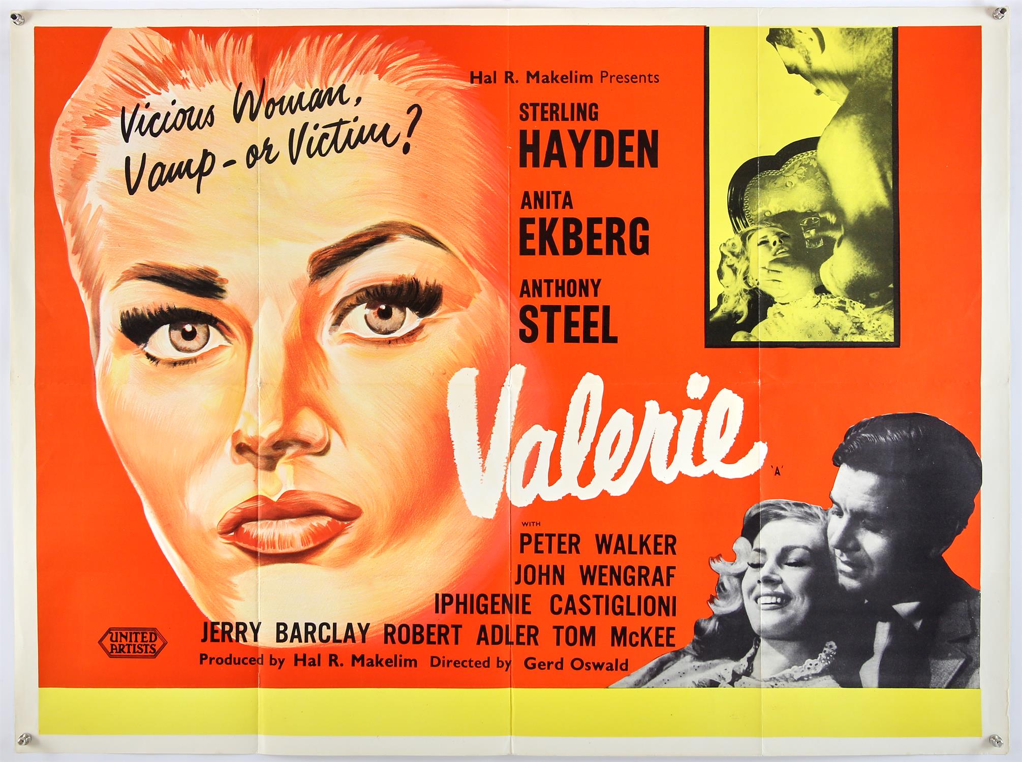 Valerie (1957), British Quad, 40 x 30 inches, folded Director Gerd Oswald Stars Sterling Hayden,