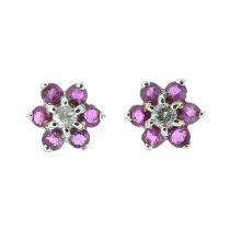 Ruby & diamond cluster earrings