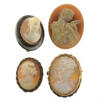 Four shell cameo brooches
