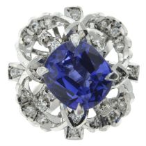 Synthetic sapphire & diamond ring