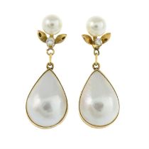 9ct gold cultured pearl & diamond earrings