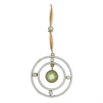 Edwardian gold peridot, split pearl & enamel pendant