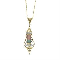 18ct gold gemstone pendant, with chain