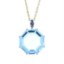 Topaz & sapphire pendant, with chain