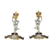 9ct gold 'Royal Signals Badge' earrings, by Garrard