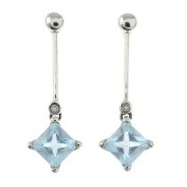 9ct gold blue topaz & gem-set drop earrings