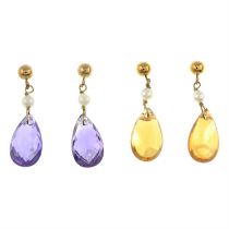 Two pairs of gem-set earrings