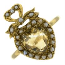 Citrine & split pearl heart ring