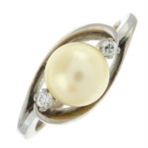 Cultured pearl and diamond dress ring