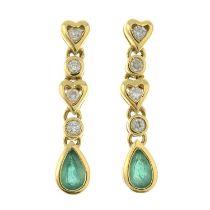 18ct gold emerald & diamond drop earrings