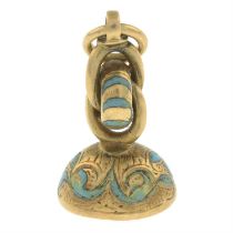 Edwardian chalcedony & enamel seal fob