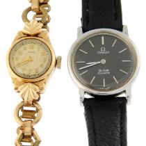 Omega - a DeVille wrist watch (25mm) together with a cocktail watch.