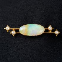 Early 20th c. gold opal & split pearl brooch