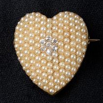 Victorian gold diamond & split pearl heart brooch