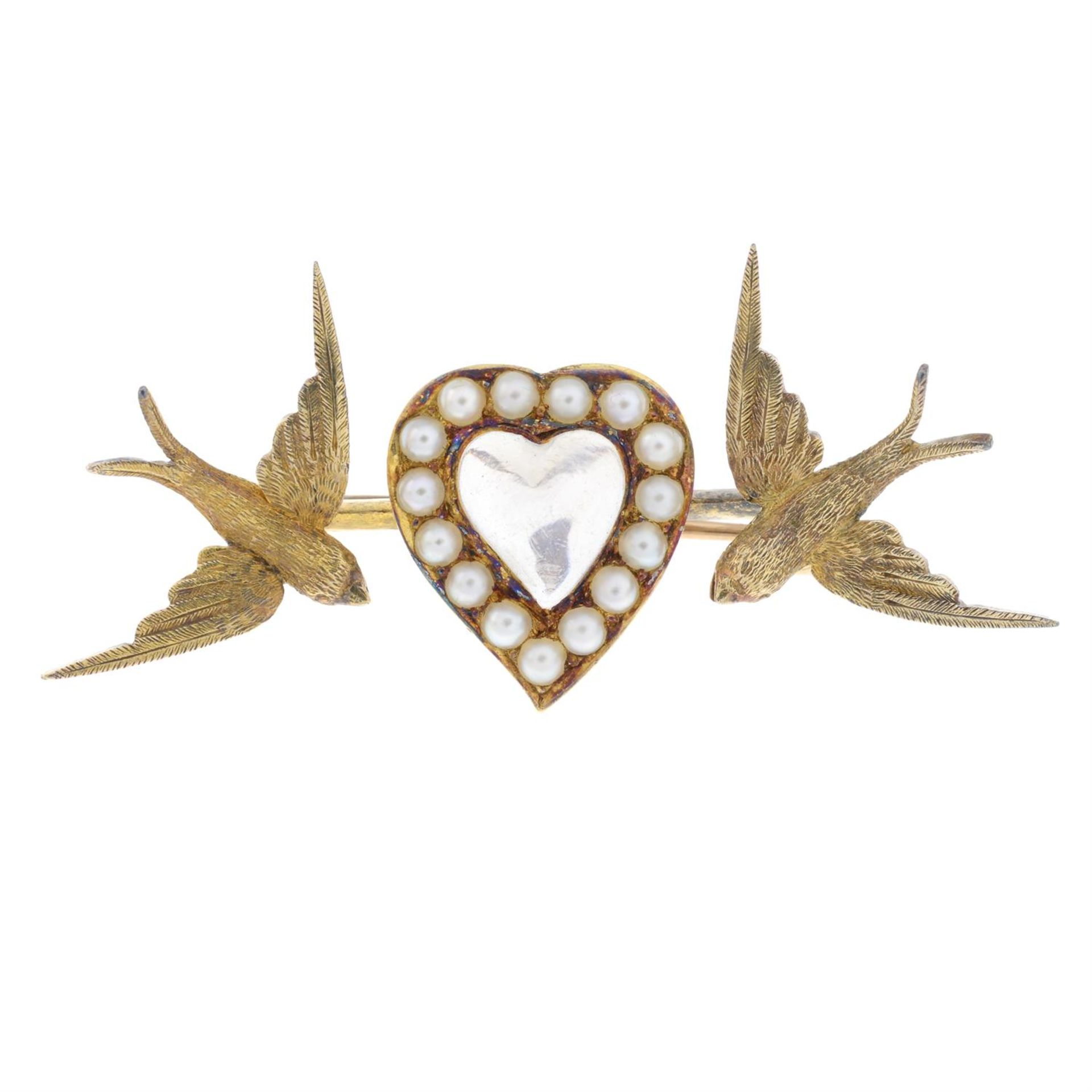 Victorian moonstone heart swallow brooch - Image 2 of 3