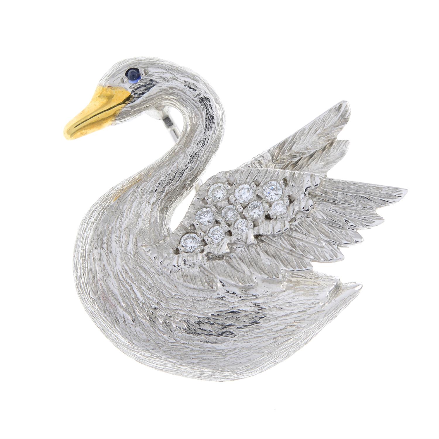 18ct gold diamond swan brooch, by E. Wolfe & Co. - Image 2 of 3