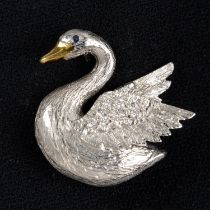 18ct gold diamond swan brooch, by E. Wolfe & Co.