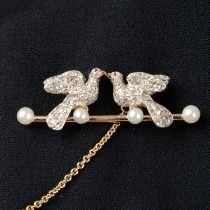 Victorian diamond & pearl lovebirds brooch