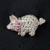 18ct gold rose-cut diamond pig brooch/pendant