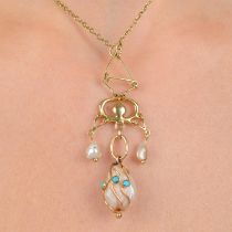 Arts & Crafts 15ct gold gem necklace