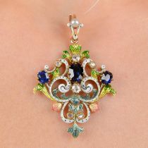 Late Victorian 15ct gold gem & enamel pendant