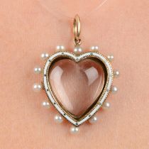 Early 20th c. 15ct gold enamel & gem heart locket