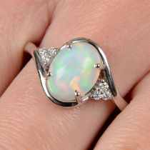 Platinum opal & diamond ring