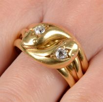Early 20th c. 18ct gold diamond snake ring