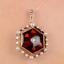 Victorian gold, citrine, pearl and diamond pendant