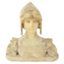 Arts and Crafts carved alabaster bust titled Laura