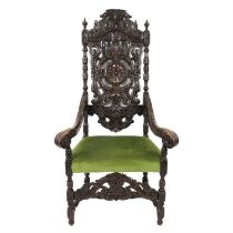 Carved oak throne chair