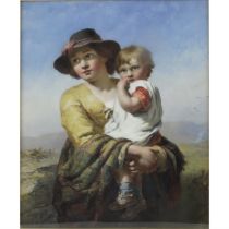 Attributed to John James Hill oil on board of a young farm girl