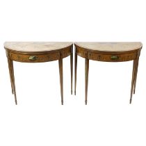 Early 20th century painted satinwood demi-lune card tables