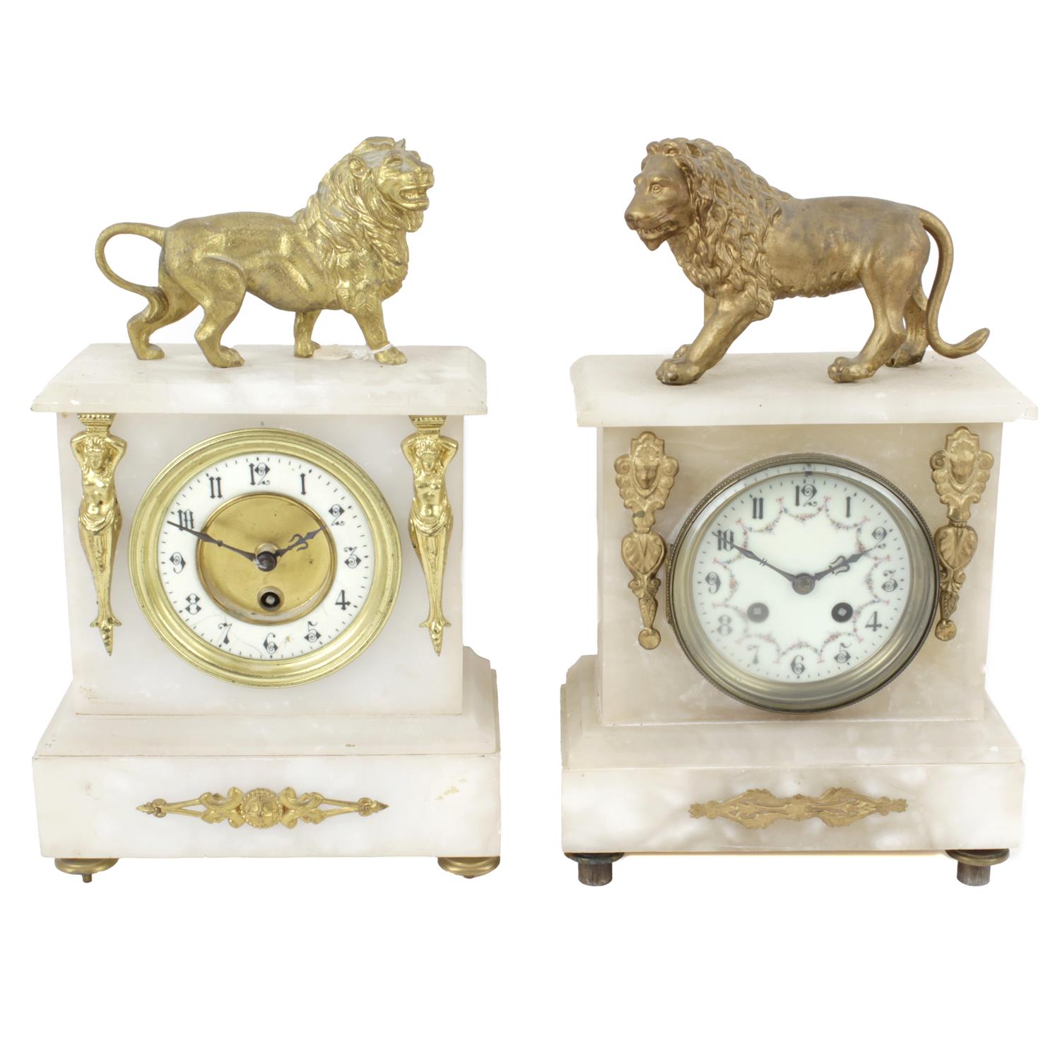 Two 20th century mantel clocks with gilt lion finials